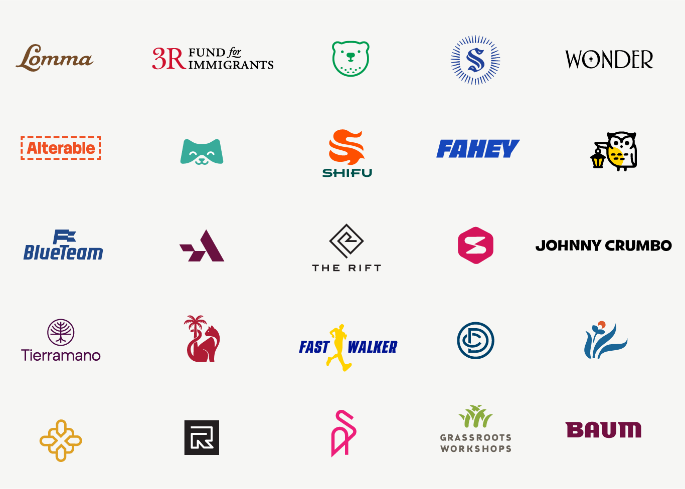 Rows of logo designs by brand designer Jessica Jones