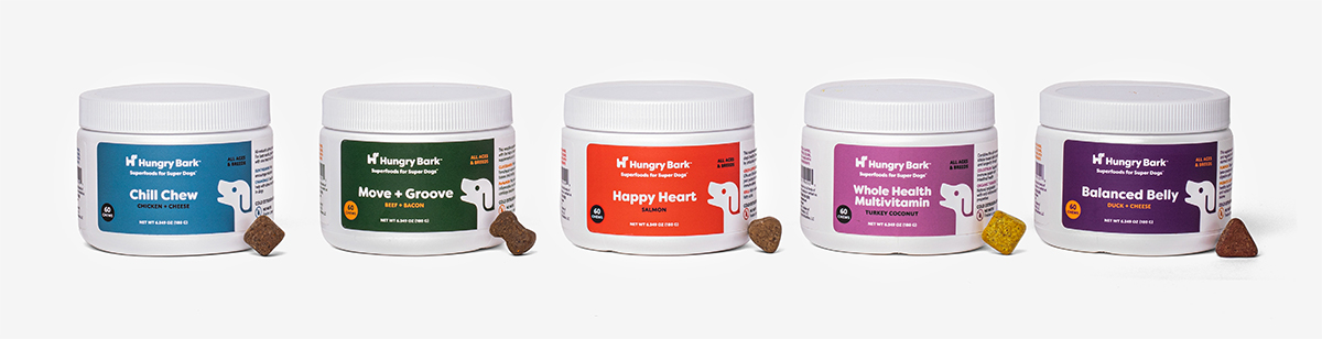 hungry bark brand dog food jars packaging