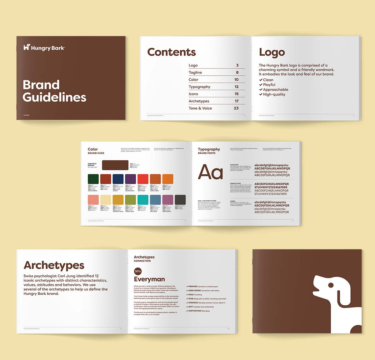 Brand guidelines pages for pet food company