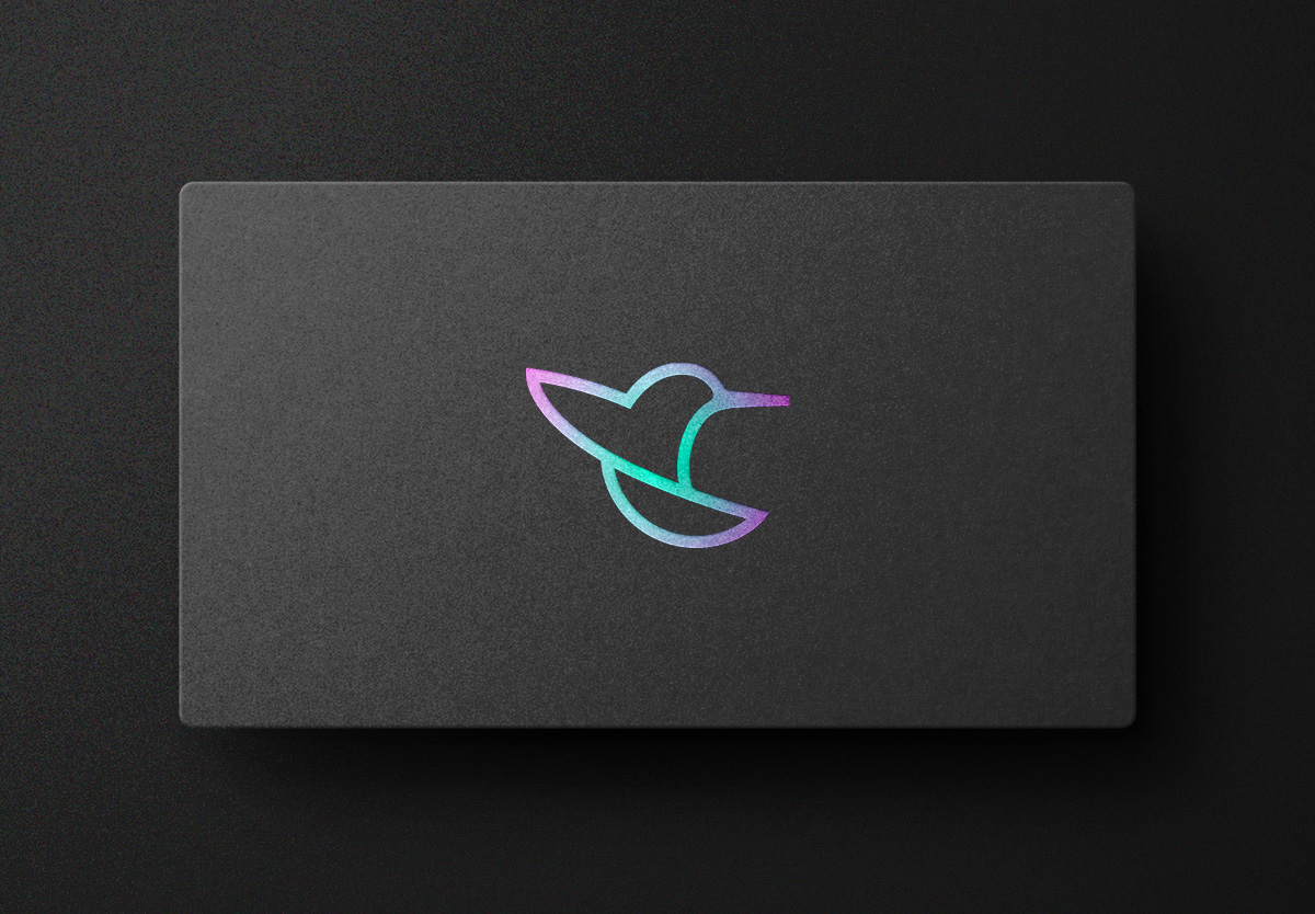 hummingbird logo on back of business card